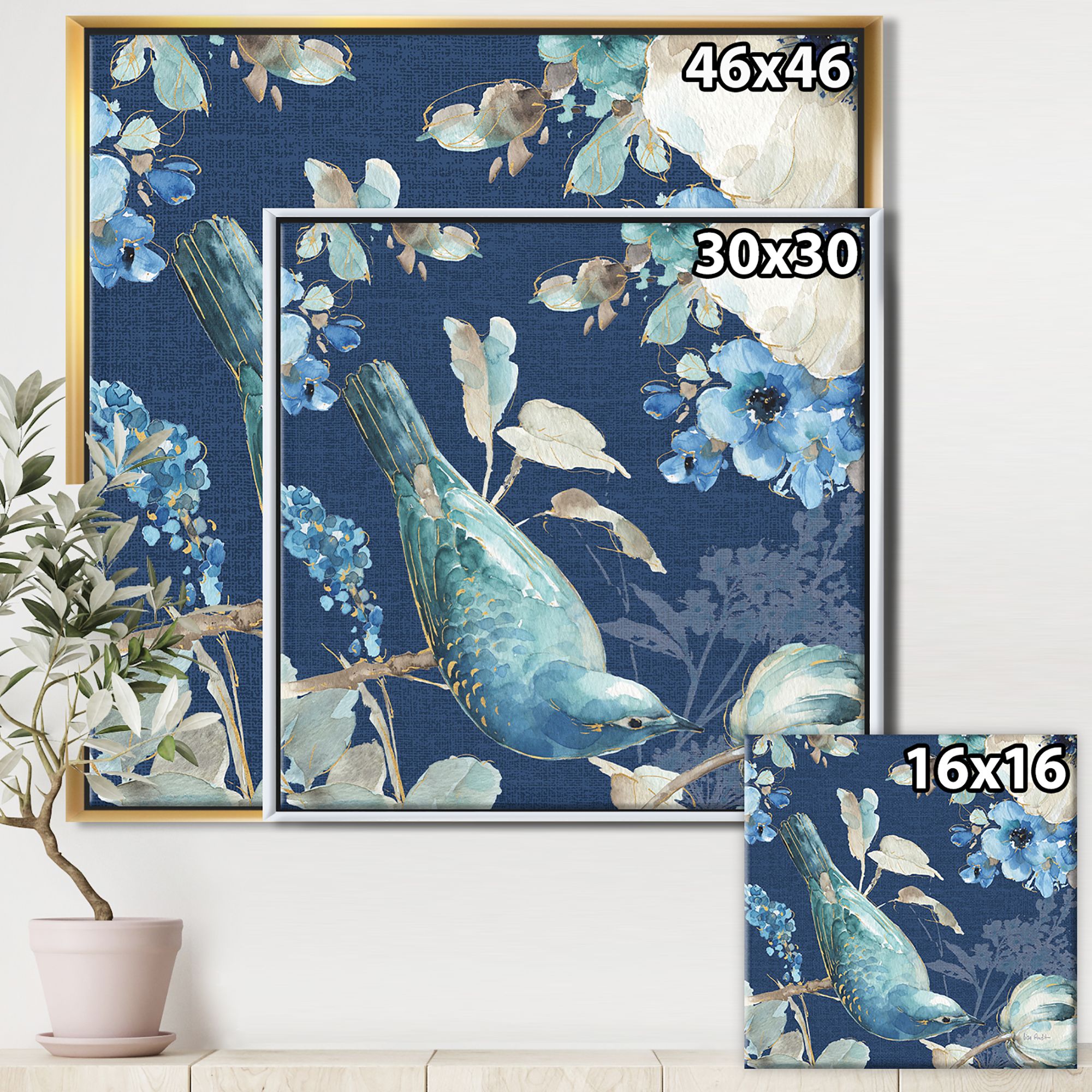 Designart ' Indigold Bird Cottage Family IV ' Farmhouse Framed Canvas