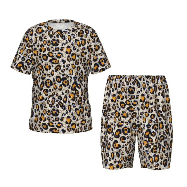 Balery Leopard Conjunto de Pijama Infantil de Manga Corta con Estampado – Ropa de Dormir de Algodón Suave-X-Large
