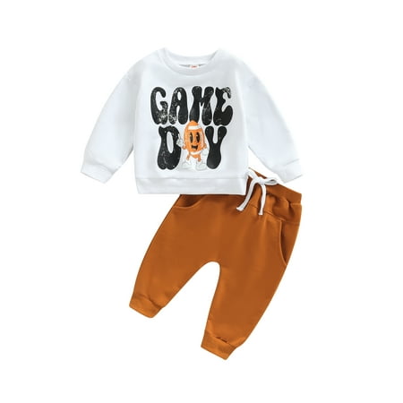 

Bagilaanoe 2Pcs Toddler Baby Boy Long Pants Set Letter Rugby Print Long Sleeve Sweatshirt Pullover Tops + Sweatpants 6M 12M 18M 24M 3T Kids Fall Casual Sweatsuit