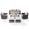 thumbnail image 4 of Opohoro 6 Piece Patio Furniture Set, Outdoor Sectional Conversation Set with Swivel Rocking Chairs, Sofa, Coffee Table & Ottomans, Brown Wicker with Beige Cushions, 4 of 14