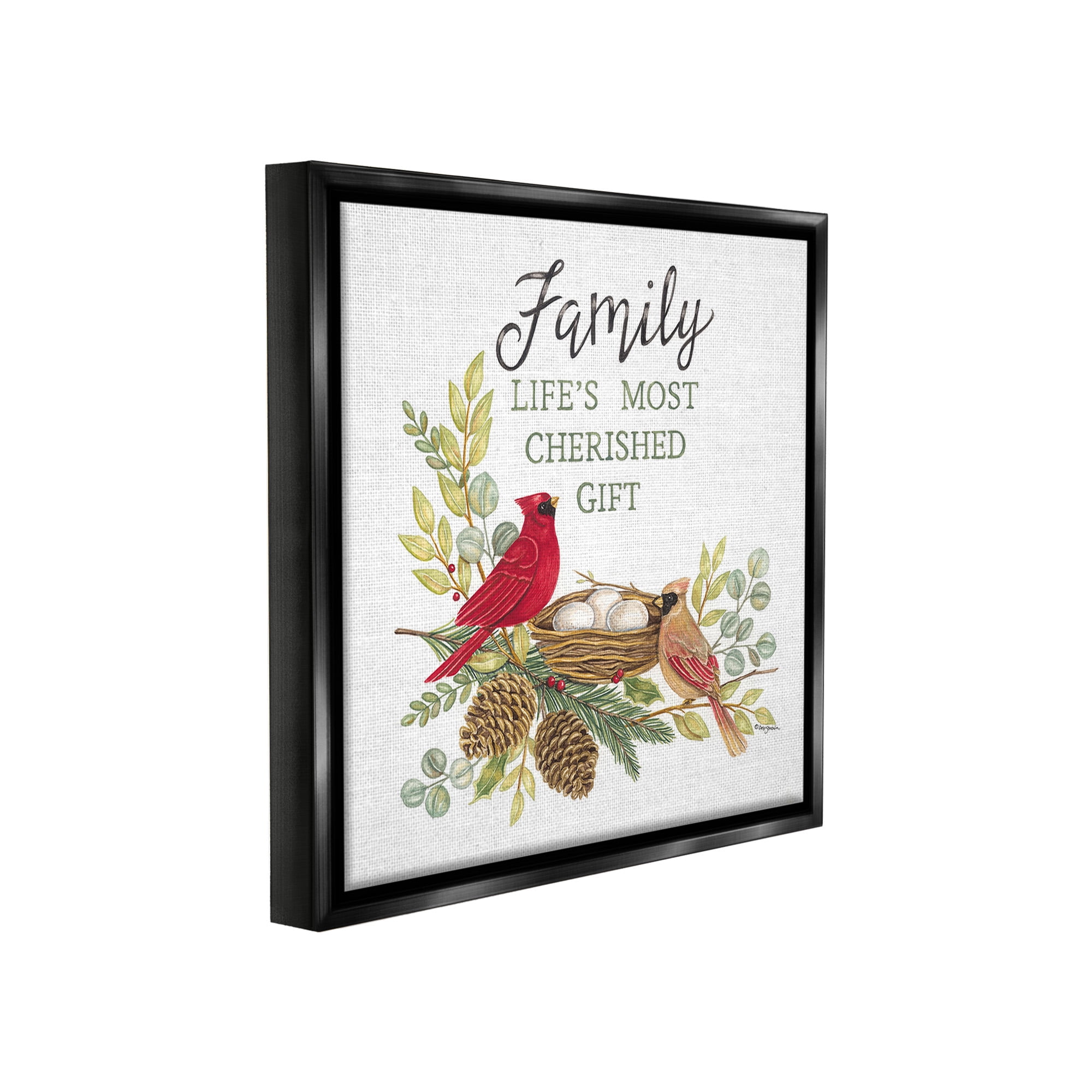 Stupell Industries Family Is Cherished Gift Animals & Insects Painting Black Floater Framed Canvas Art Print Wall Art, 25 x 25