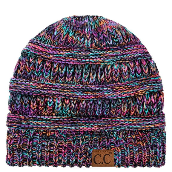 C.C Trendy Warm Chunky Soft Stretch Cable Knit Beanie Skully, Black Multi