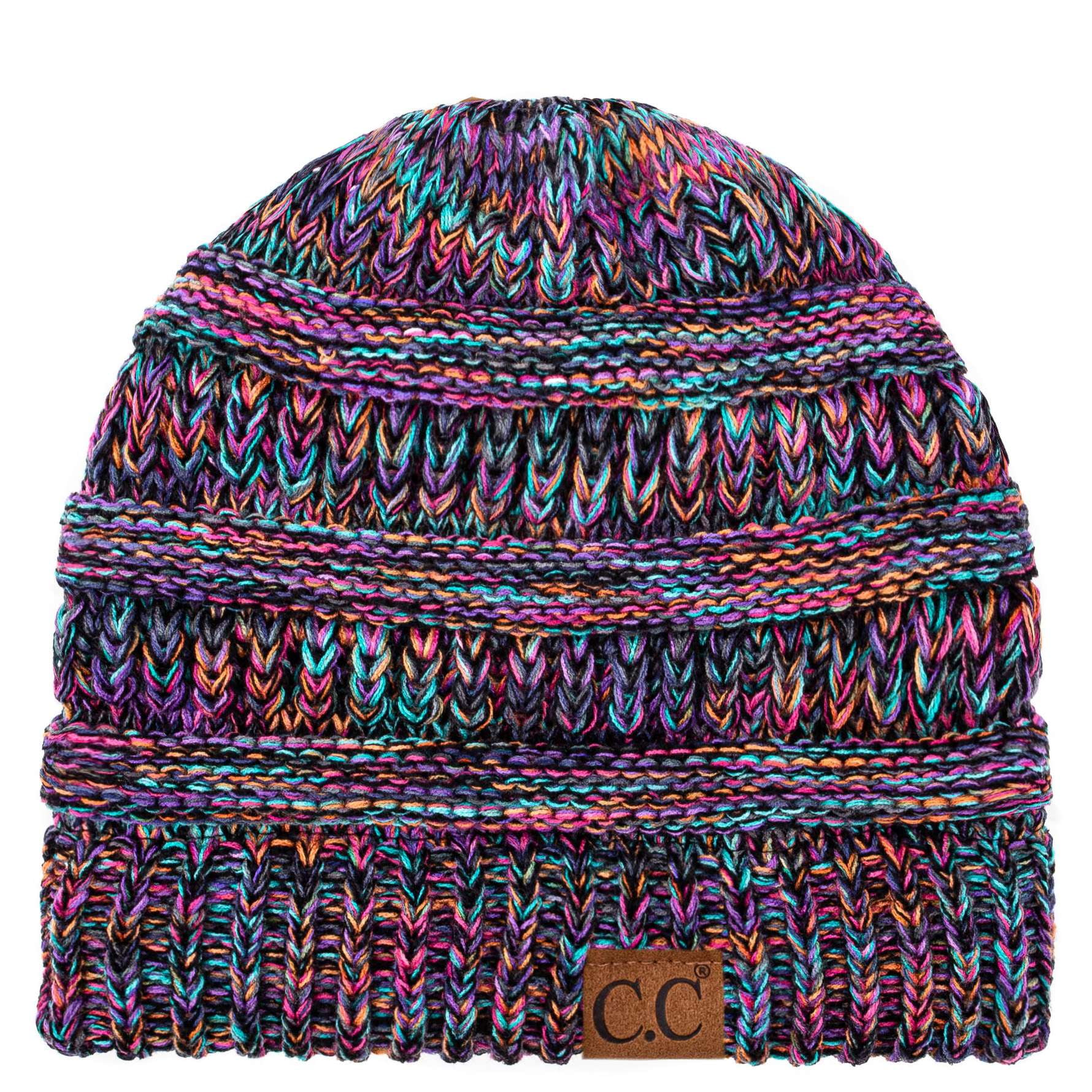 C.C Trendy Warm Chunky Soft Stretch Cable Knit Beanie Skully, Black Multi