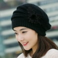 thumbnail image 4 of Clearance! Fdelink Fashion Womens Flower Knit Crochet Beanie Hat Winter Warm Cap Beret Women Hat (Black), 4 of 4