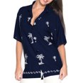 thumbnail image 3 of HAPPY BAY Women's Button Down Short-Sleeve Beach Bohemian Tops Holidays Summer Party Hawaiian Shirt Blouses For Women Dressy L plus-size Cobalt, Embroidery, 3 of 3