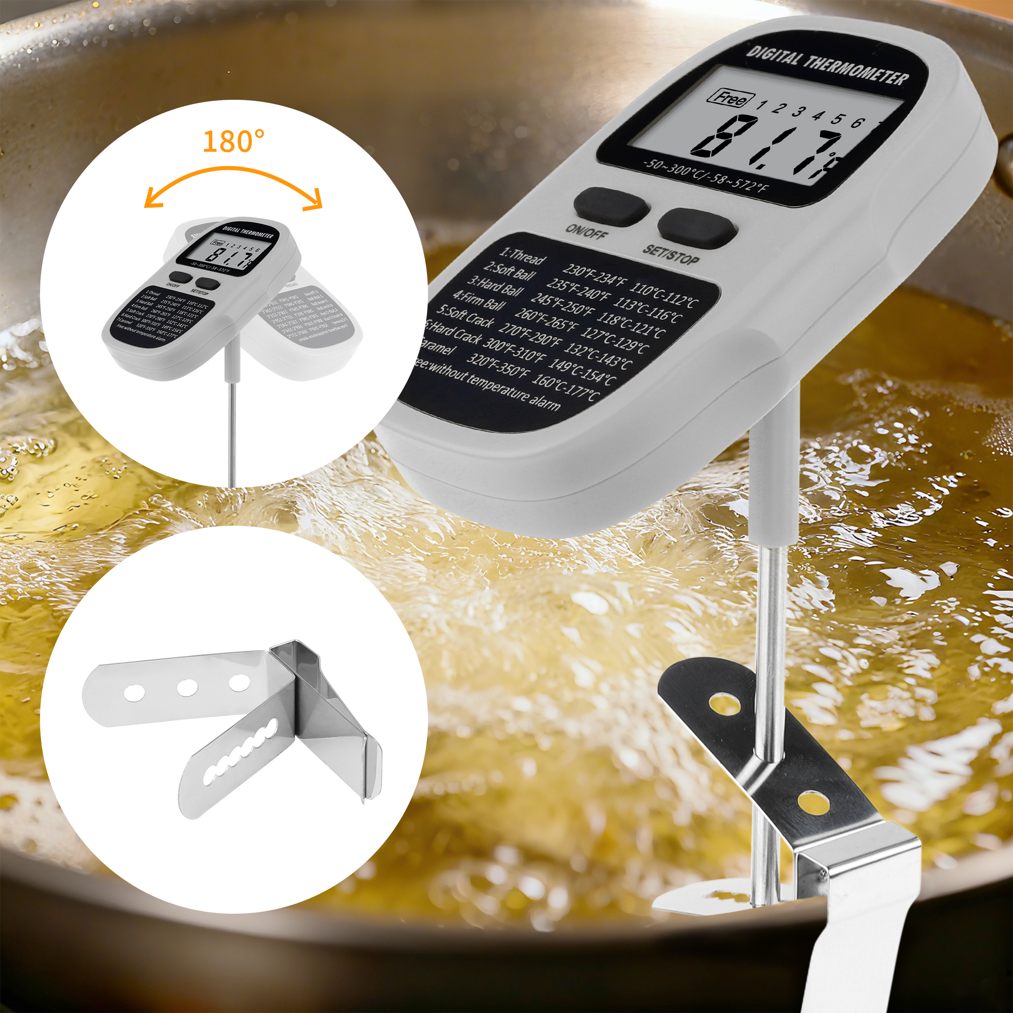 Digital Meat Thermometer, Instant Read Food Thermometer with Clip, Cooking Thermometer for Home and Kitchen, Outside, Smoker Grey 9.5in