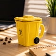 thumbnail image 5 of Trash Can Shaped Ceramic Mug with Lid, Funny Recycling Bin Coffee Cup with Spoon, Novelty Desk Mug for Home Office Yellow, 5 of 9