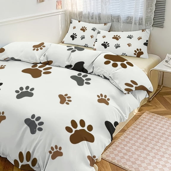3 Pcs Soft Bedding Set, Includes 1 Duvet Cover with Zipper And 2 Pillow Shams,Pattern Animal Paw Dog Paw Pattern Twin(86"x70")