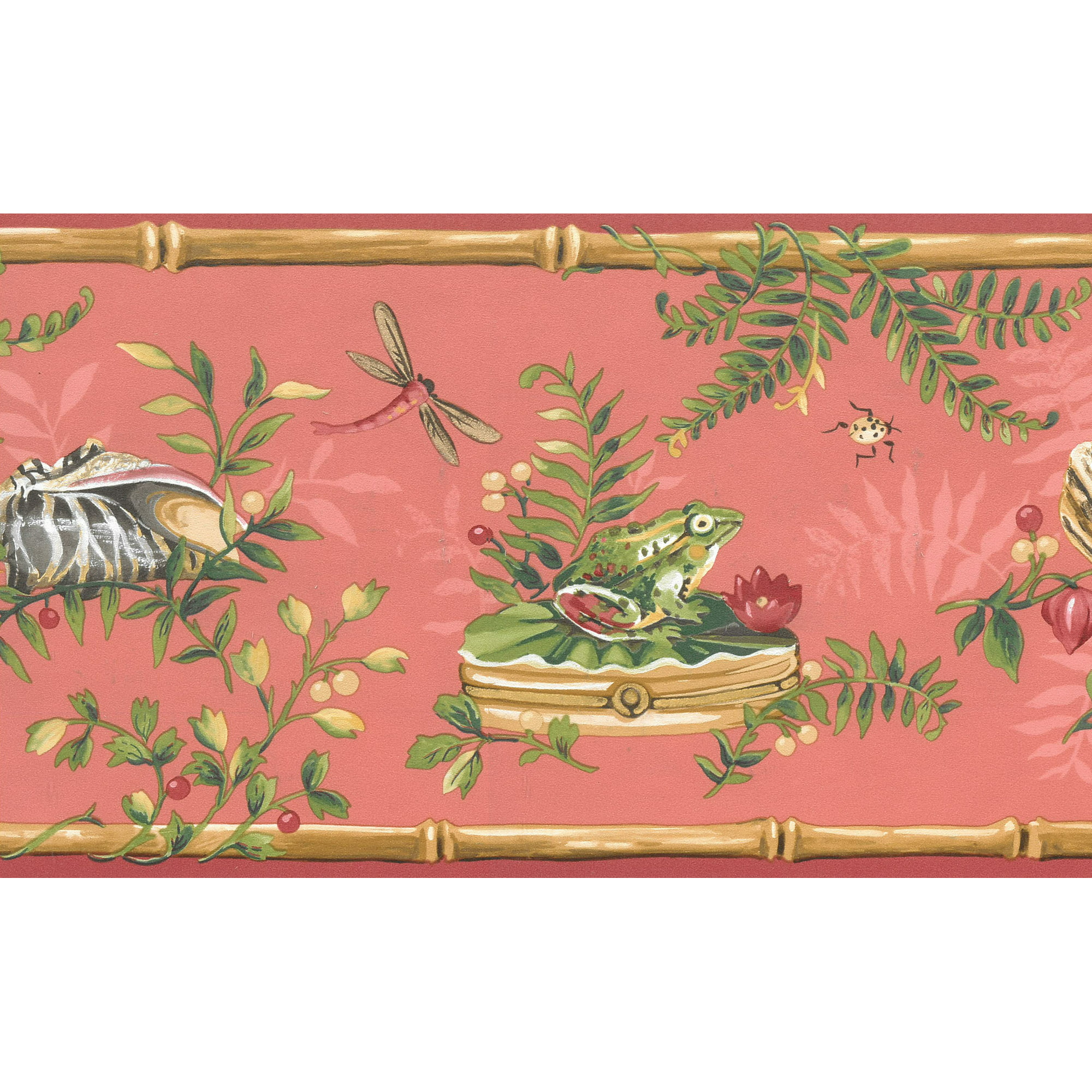 Prepasted Wallpaper Border - Nature Rose Rouge Pink, Green, Brown Frog,  Bird, Shell, Bamboo Wall Border Retro Design, 15 ft x  in ( x  ) | Walmart Canada