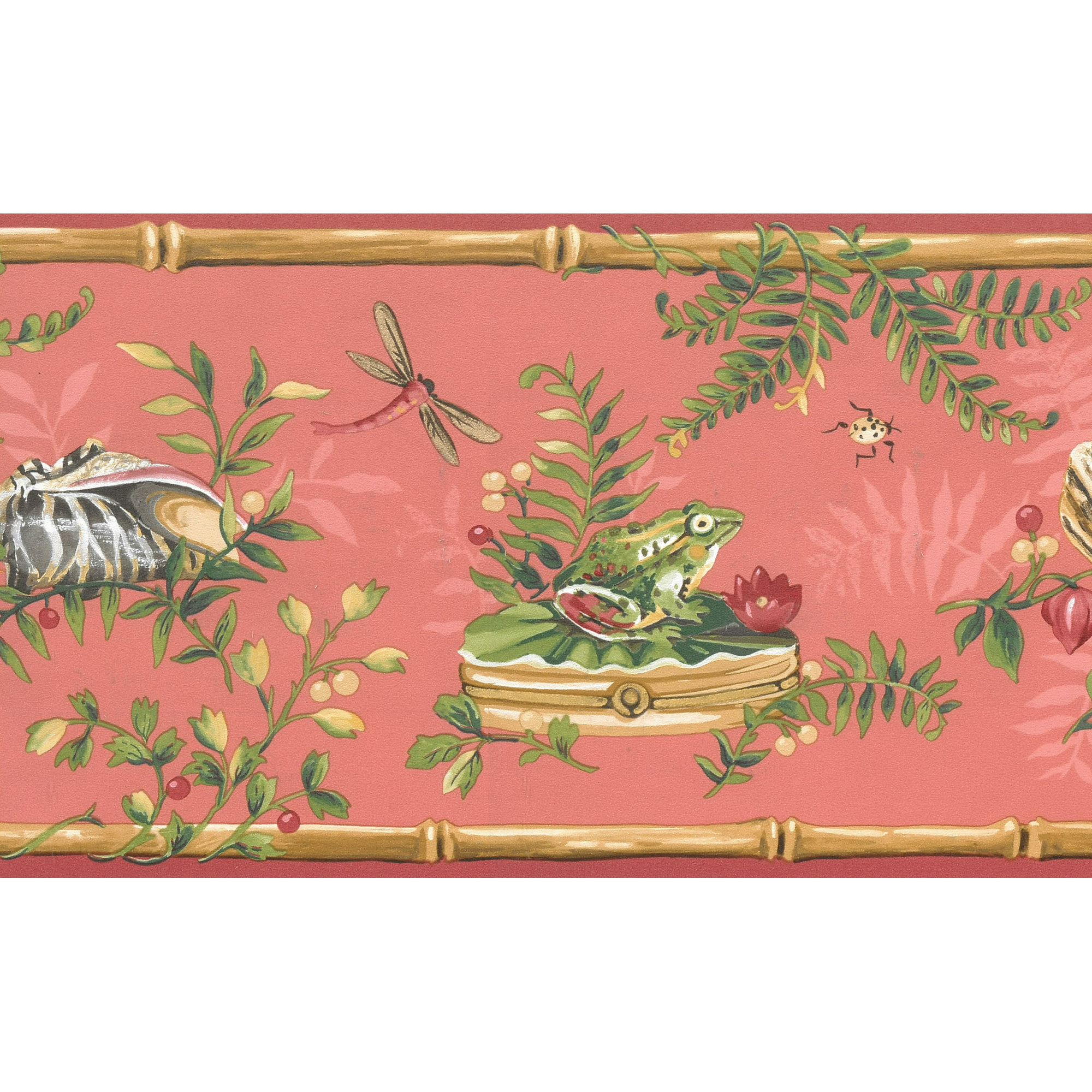 Prepasted Wallpaper Border - Nature Rose Rouge Pink, Green, Brown Frog, Bird, Shell, Bamboo Wall Border Retro Design, 15 ft x in ( x ) | Walmart Canada Prepasted Wallpaper Border - Nature Rose Rouge Pink, Green, Brown Frog, Bird, Shell, Bamboo Wall Border Retro Design, 15 ft x in ( x ) | Walmart Canada