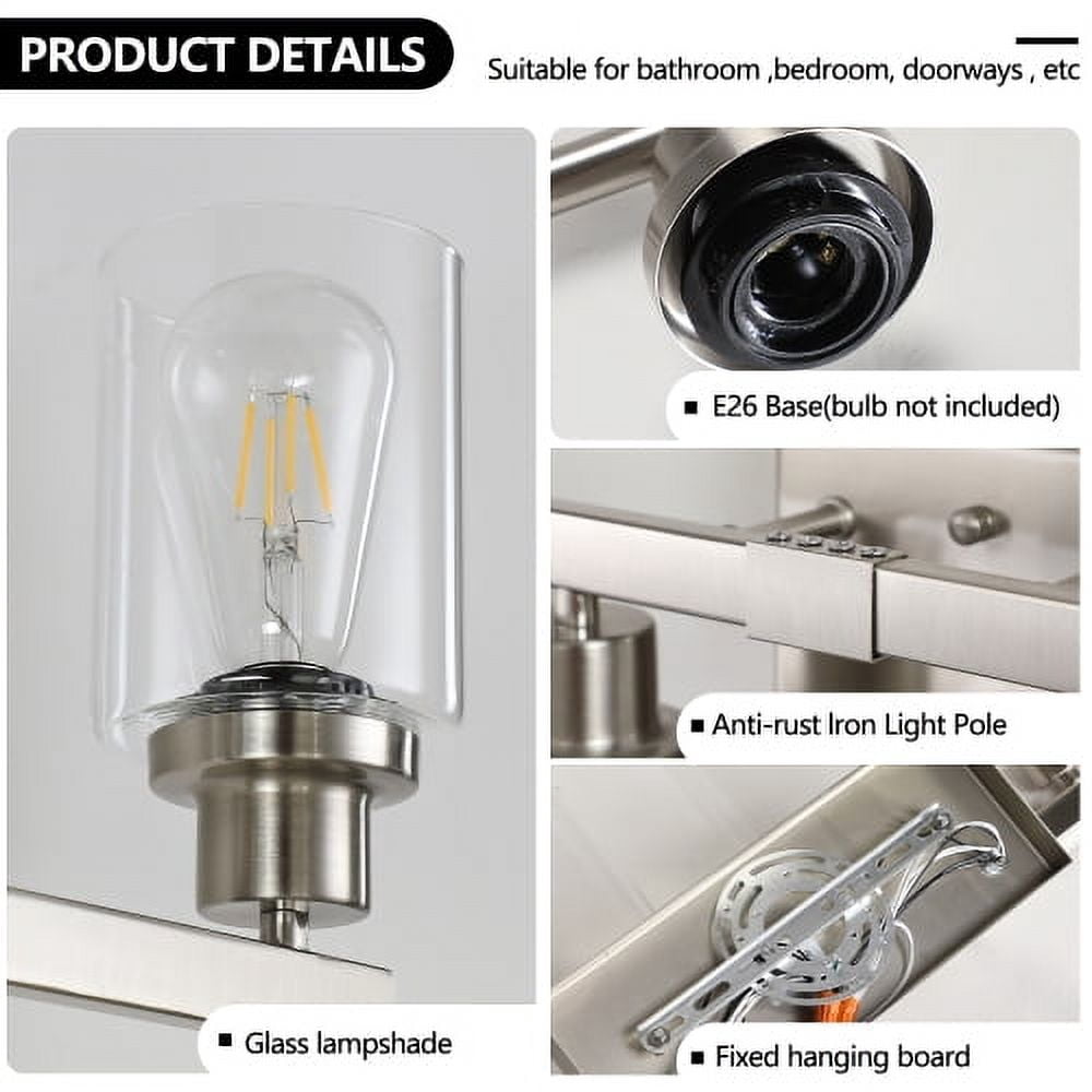 Hi-LIGHTS,Modern 8-Lights Vanity Bathroom Mirror Light with Clear Glass Shades(Bulbs Not Included),Contemporary Wall Sconce for Bathroom,Dressing Room,Bedroom,Living Room(Brushed Nickel)