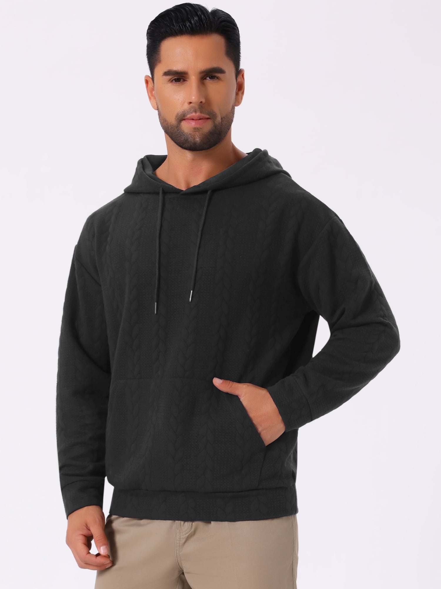 DARING DIVA Long Sleeve Jacquard Pullover Hooded Sweatshirts 2XL Black