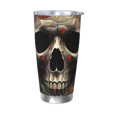 

Zeuib Vintage Butterfly Flower Skull Printed 20oz Stainless Steel Insulated Car Cup Stainless Steel Thermal Cup Vacuum Insulated Leak-proof Travel Mug Cup-Without Straw