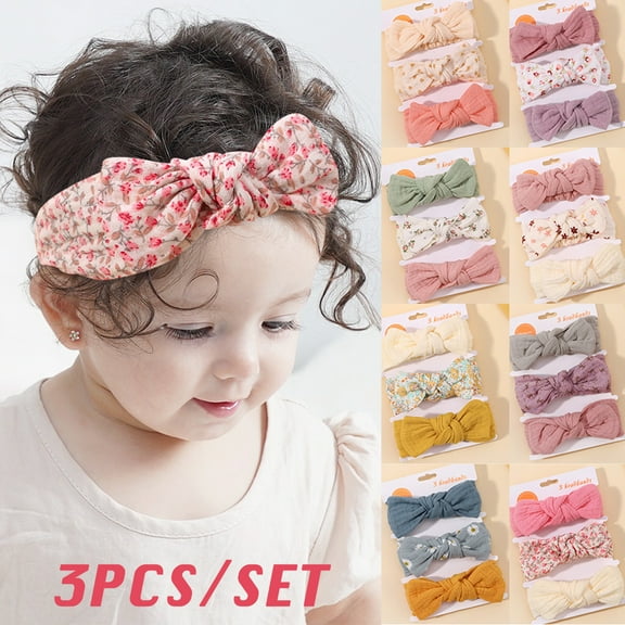 3PCS Baby Headbands Stretchy Nylon Headband with Bows for Infant Baby Toddler Girls