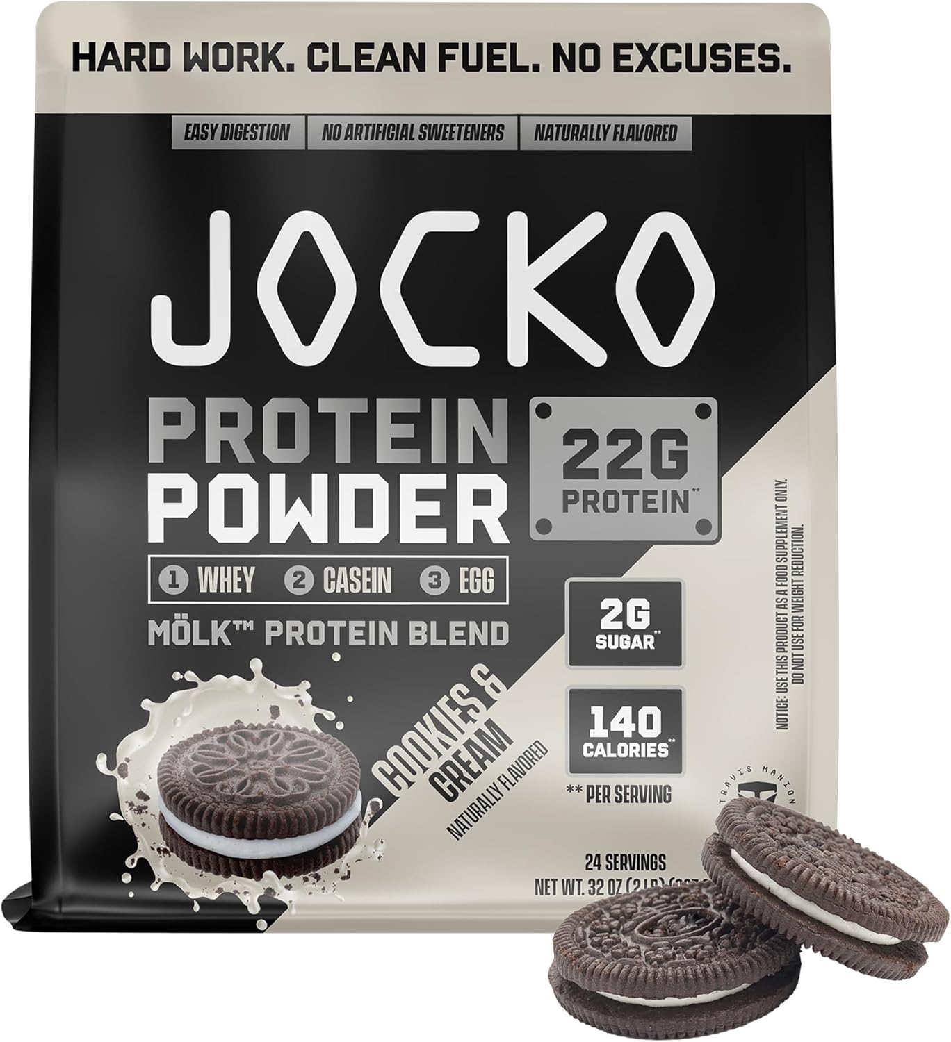 Jocko Mölk Whey Protein Powder 22g, 2lb bag, Cookies & Cream
