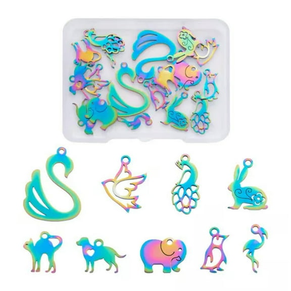 GKNET 1set Stainless Steel Filigree Charms Multi-Color Mixed Shape Dangle Pendants-Animal (18pcs)