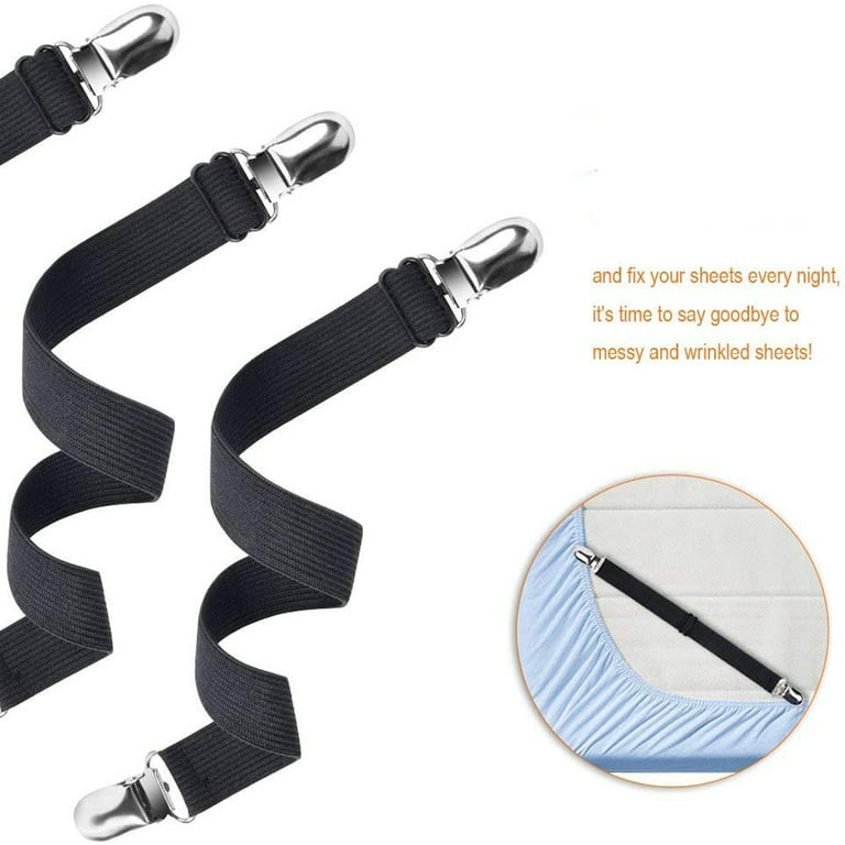Bed Sheet Fasteners, 4pcs Adjustable Sheet Straps Heavy Duty Bed Sheet Grippers Suspenders for Mattresses Fitted Sheets Flat Sheets, Black, Size: 4pcs