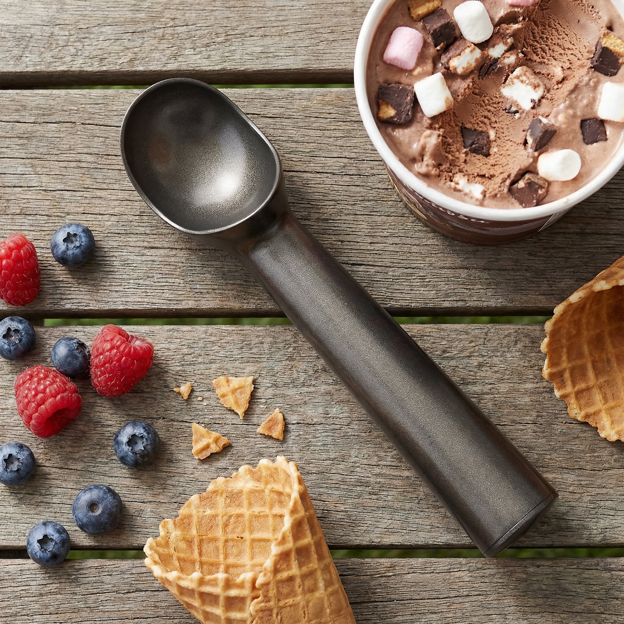 Unique Bargains Stainless Steel Ice Cream Scoop with Handle Black 1