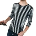 thumbnail image 4 of Ana Men Round Neck Shirts Long Sleeve Stripe T-Shirt Casual Undershirts Tees Tops, 4 of 9