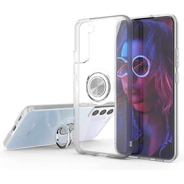 WANNGWE Galaxys21plus Case, Clear Body Soft TPU Shockproof Case with 360 Degree Rotation Ring Kickstand(Work with Magnetic Car Mount) for Samsung Galaxy s21plus, Clear (Clear) DZ97-6659