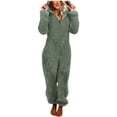 thumbnail image 1 of Combinaison à Capuche Manches Longues d'Hiver Confortable pour Femmes Pyjama Tenue de Détente Douce Fermeture Éclair devant, 1 of 8