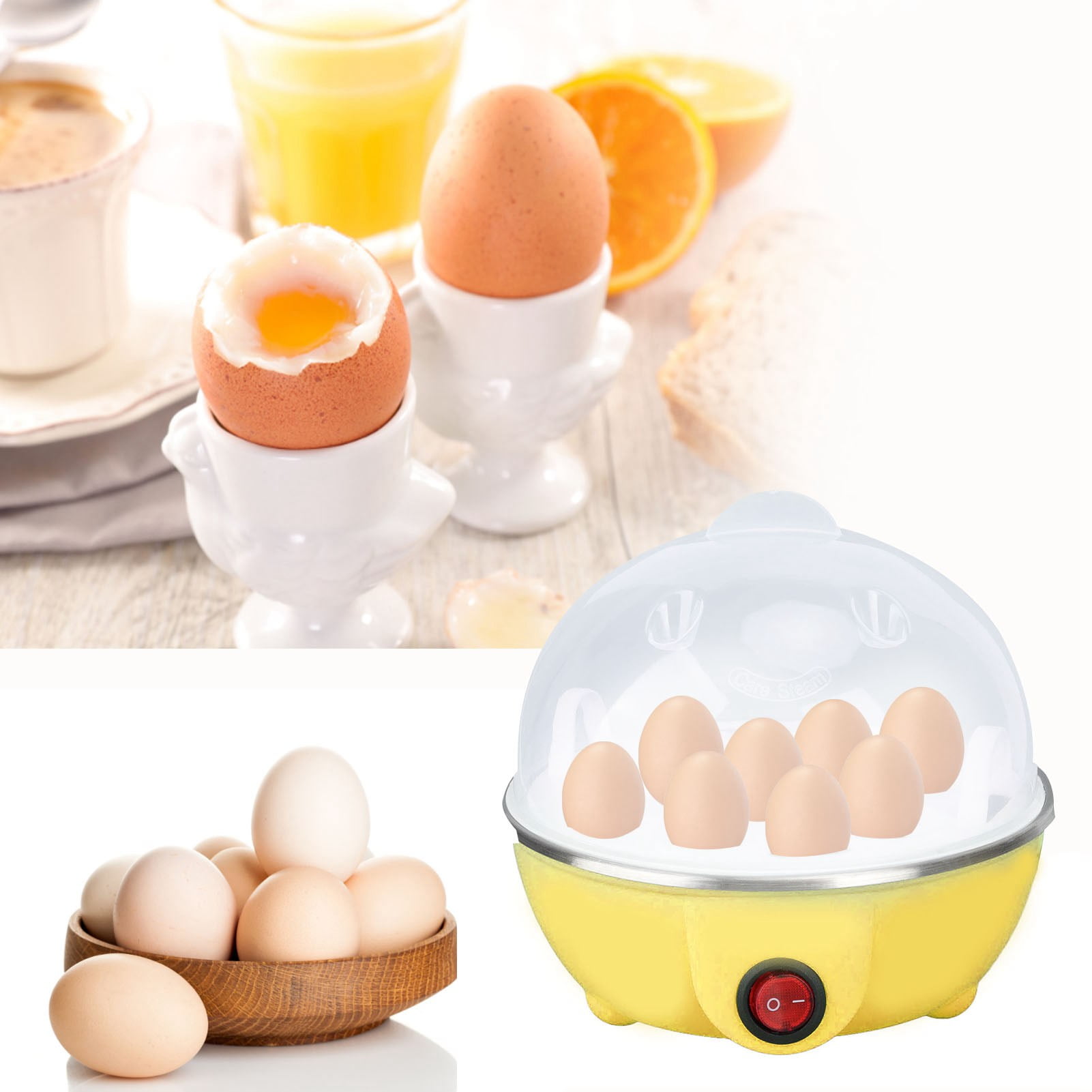 Egg cooker, egg cookware, up to 7 large boiled eggs, anti-drying, automatic power-off, egg heating plate, egg cookware PP, stainless steel material