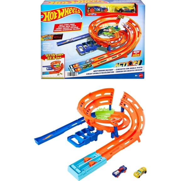 Hot Wheels Whip Around Raceway, 2 Toy Cars in 1:64 Scale, Storage - Walmart Exclusive