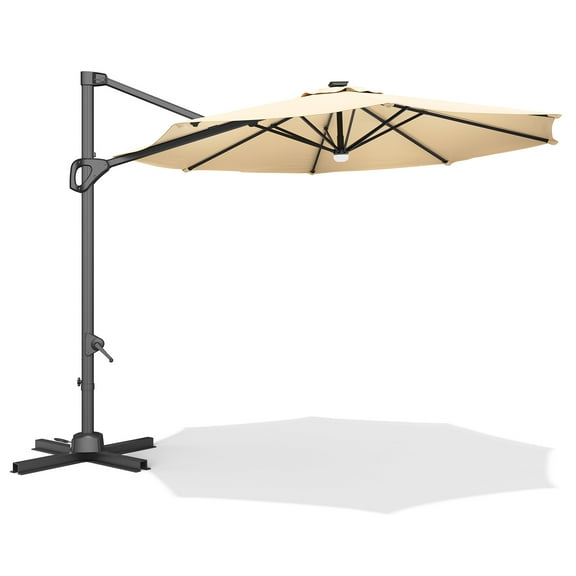 Patio Umbrella – 10FT Outdoor Market Umbrella with Solar LED Lights – Push Button Tilt & Crank Lift Aluminum Frame – UV50 Canopy for Yard, Terrace, Poolside & Porch