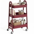 thumbnail image 2 of ZUNMOS 3 Tier Rolling Cart, Metal Utility Storage Cart with Lockable Wheels for Livingroom, Bathroom, Kitchen & Narrow Spaces,Red, 2 of 9