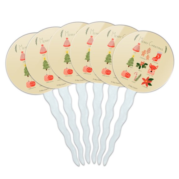 Making Christmas Merry with Cookies Holly Fox Cupcake Picks Toppers Decoration Set of 6