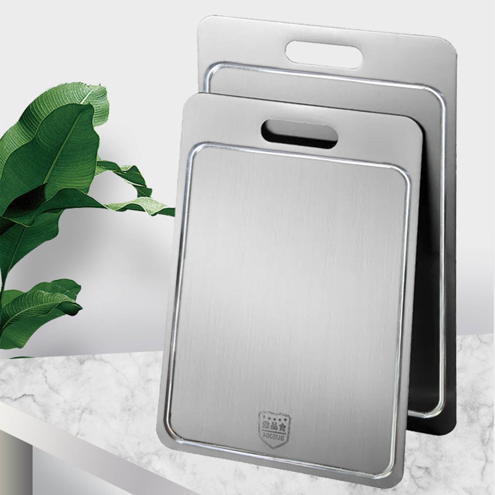 AYktou Titanium Cutting Board with Juices Grooves,Food Grade 304 Stainless Steel Cutting Board,Cutting Boards for Kitchen,Meat,Fruit,Vegetable Cutting Boards,Silver