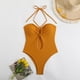 thumbnail image 3 of Trajes de baño de una pieza para mujer, conjuntos de bikini sin espalda con tirantes ajustables a la moda de color sólido para mujer, traje de baño para mujer, 3 of 5