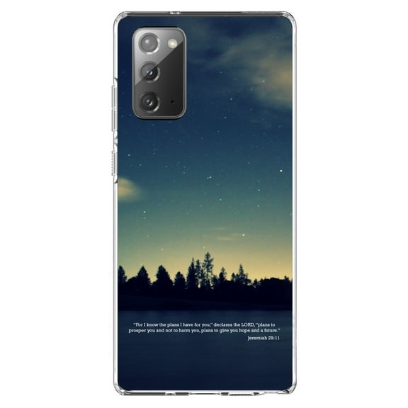 DistinctInk Clear Shockproof Hybrid Case for Galaxy Note 20 ULTRA (6.9" Screen) - TPU Bumper, Acrylic Back, Tempered Glass Screen Protector - Night Sky Lake Jeremiah 29:11 - Christ