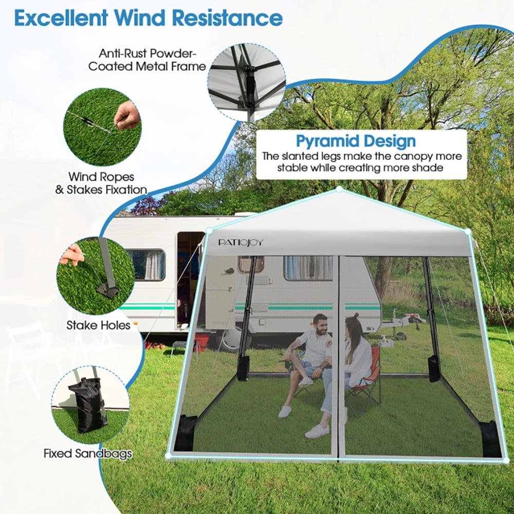 Aimee Lii 10 x 10 Feet Pop Up Canopy with with Mesh Sidewalls and Roller Bag, Backyard Canopy Gazebo for Party Camping BBQ Events, Gray