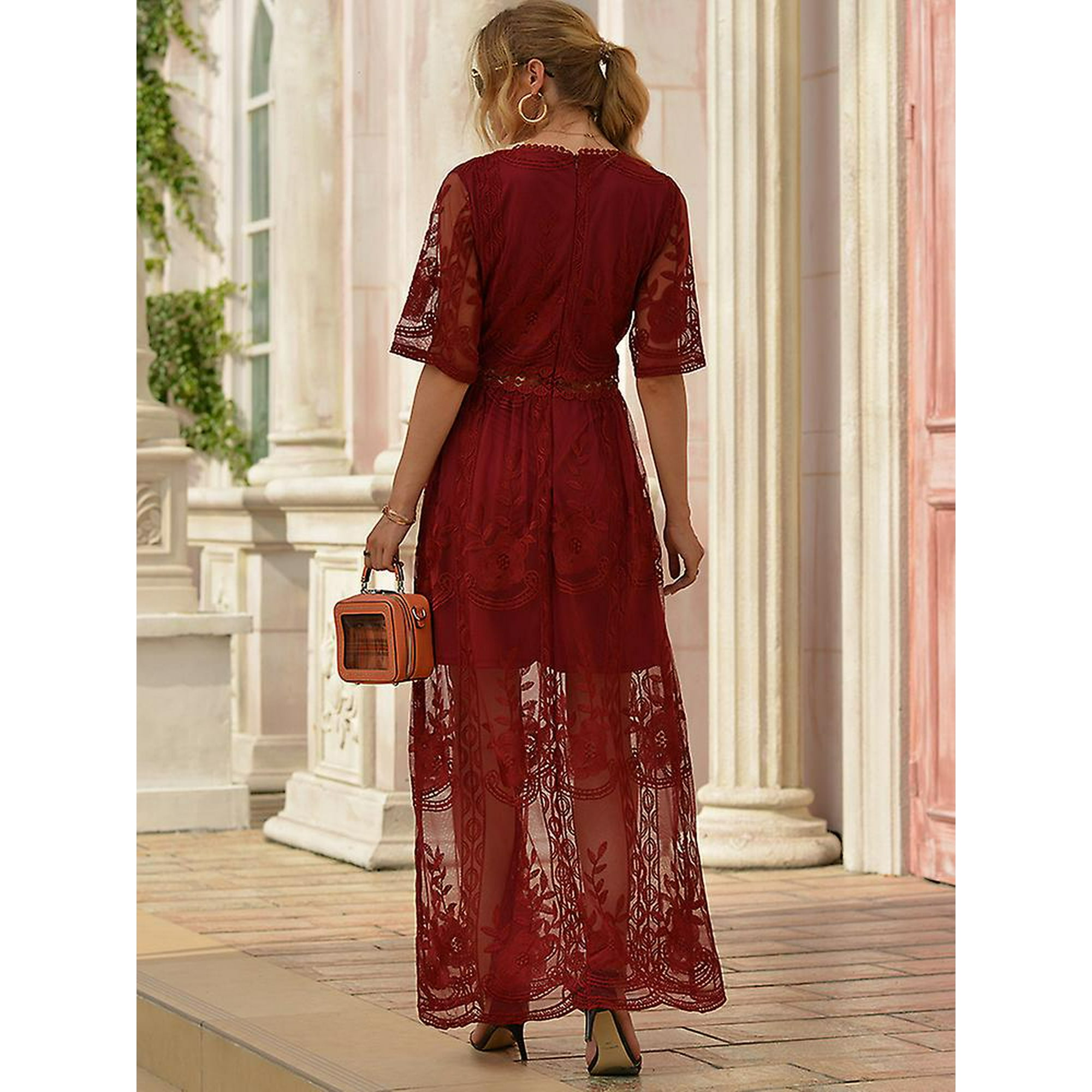 Burgundy lace boho dress best sale