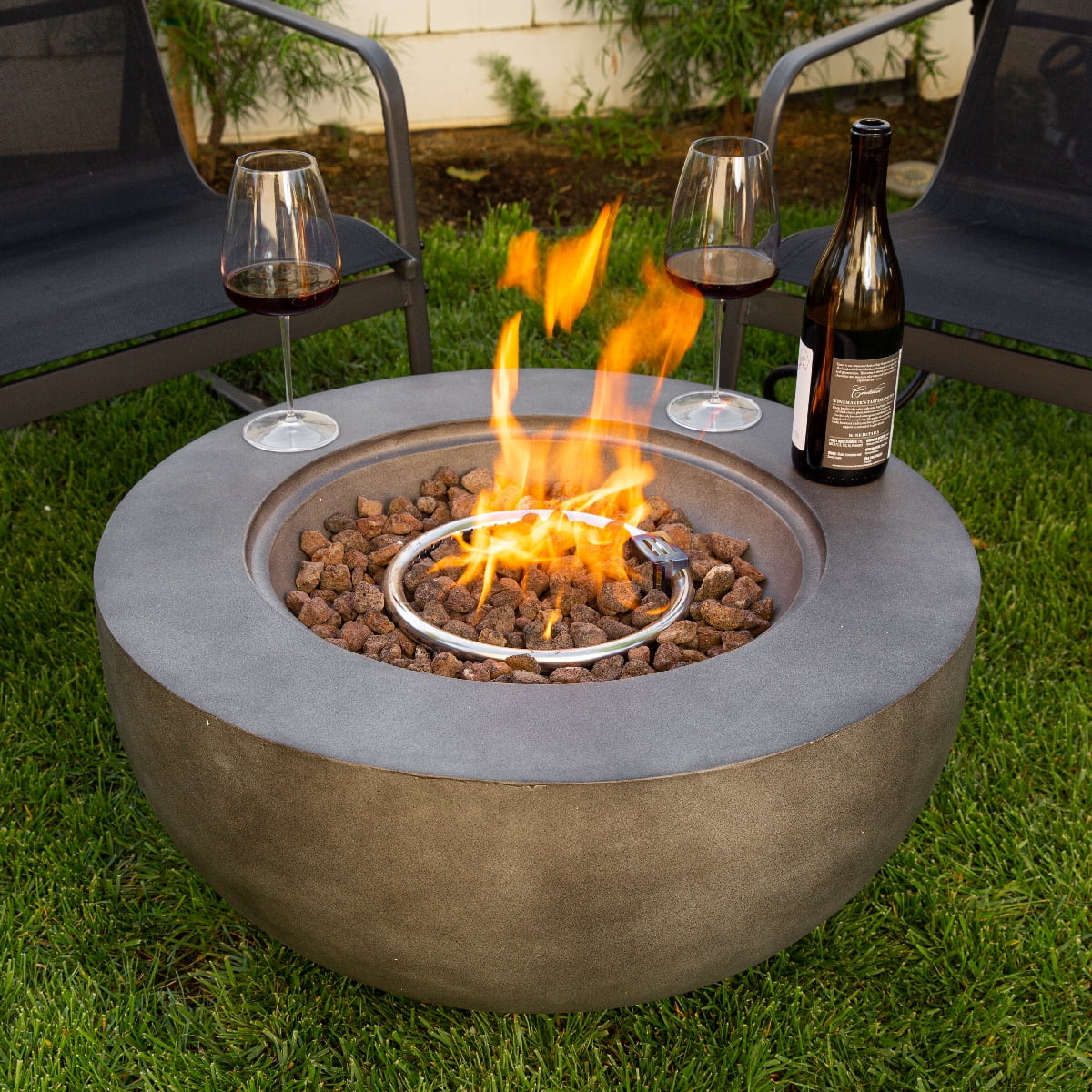 27 5 Outdoor Round Fire Pit Bowl, Outdoor Fire Pit With Glass Rocks