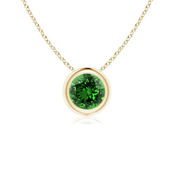 ANGARA Lab Grown Bezel-Set Round Emerald Solitaire Pendant for Women in 14K Yellow Gold (Size-5mm) | May Birthstone, Birthday, Anniversary, Jewelry Gift for Women | Lab-Grown Emerald Necklace