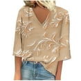 thumbnail image 2 of GaThRRgYP Women's Summer Short Sleeve Blouse Tops for Casual Wear,Women's Long Sleeve Summer V Neck Sexy Casual Regular Printed Blouse Khaki M, 2 of 5