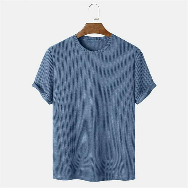 pstuiky Camisa de manga corta para hombre, Camisas casuales de manga corta con cuello redondo y textura de color sólido para hombre camisetas de hombre xxl