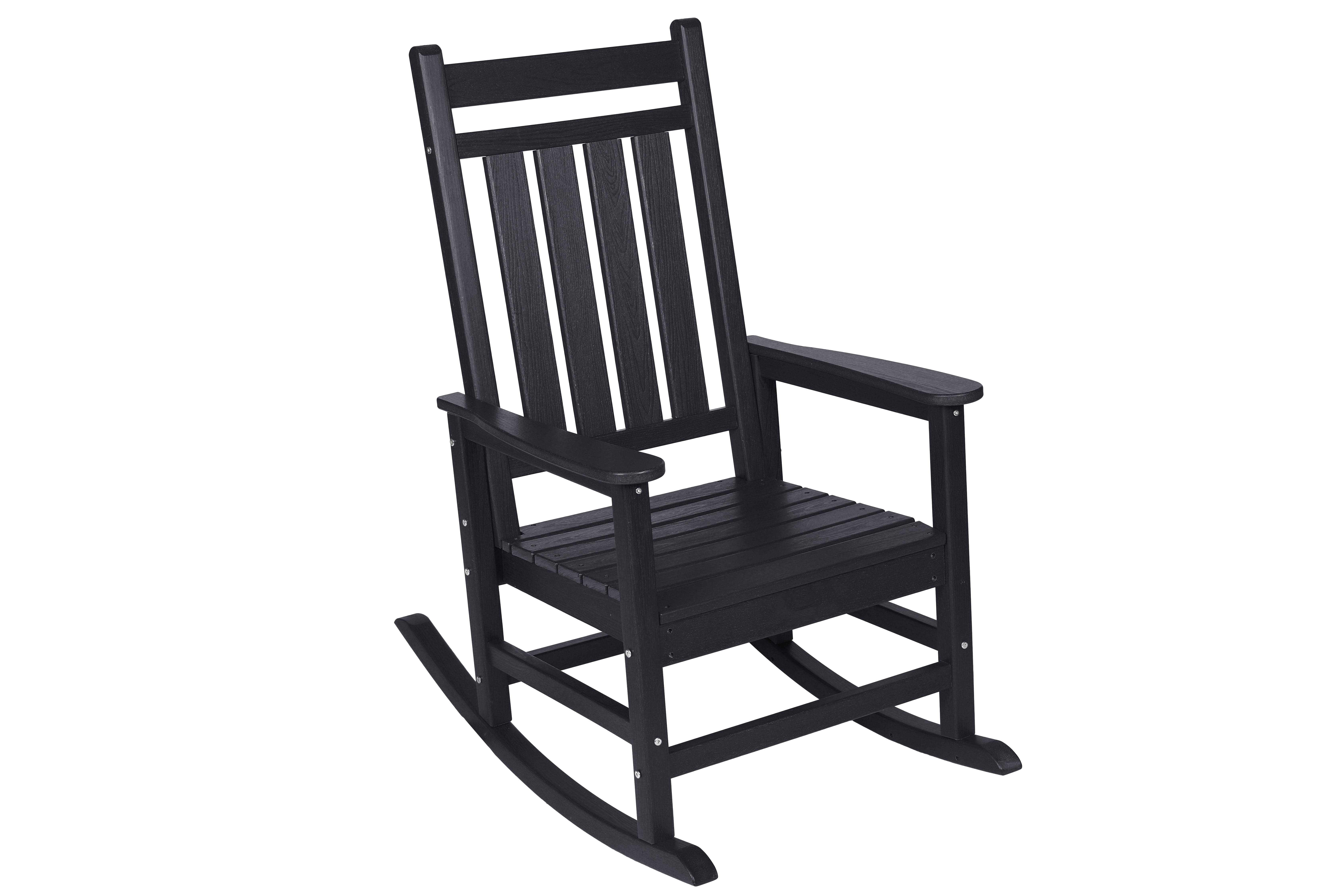Oversized Adult Rocking Chair, Wood Texture Outdoor Relax Chair for Lawn Garden Backyard Patio Leisure, Black