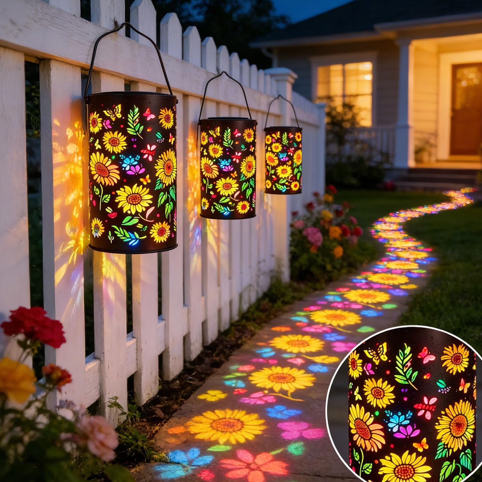 Colorful Sunflower Glow Solar Garden Lantern, Solar-Powered Garden Light, Solar Sunflower Lantern, Outdoor Lamps for Patio