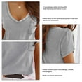 thumbnail image 5 of Camisetas de manga corta de verano de color puro con bolsillo decorativo con botones y cuello en V para mujer, 5 of 5