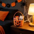 thumbnail image 2 of Halloween Pumpkin Tote Bag Candy Basket Gift Sack - Ghost Face Polyester Storage Container for Treats Toys and Decor - Handwoven Novelty Basket for Trick or Treat, Party Favor Holder, Home Organizer, 2 of 7