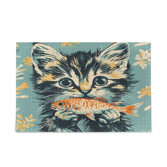 WOBOGO Cute Three Flowered Cat Puzzle Challenge 500 Piece Jigsaw Suitable for Game Night Finished Size 20.5 x 14.9in