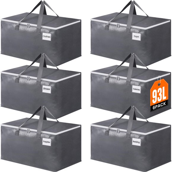 Bolsas de mudanza BlisStotes, tamaño grande, 93 litros, con cremalleras y asas, paquete de 6