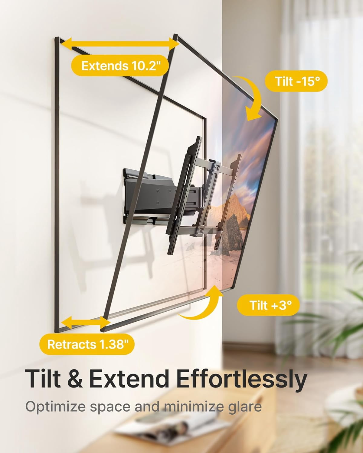 monTEK Full Motion TV Wall Mount for 37–90" TVs – Ultra Slim 1.37" Low Profile, Swivel Tilt & Extension Bracket with Dual Arms – Heavy Duty Holds Up to 185 lb, Max VESA 600x400