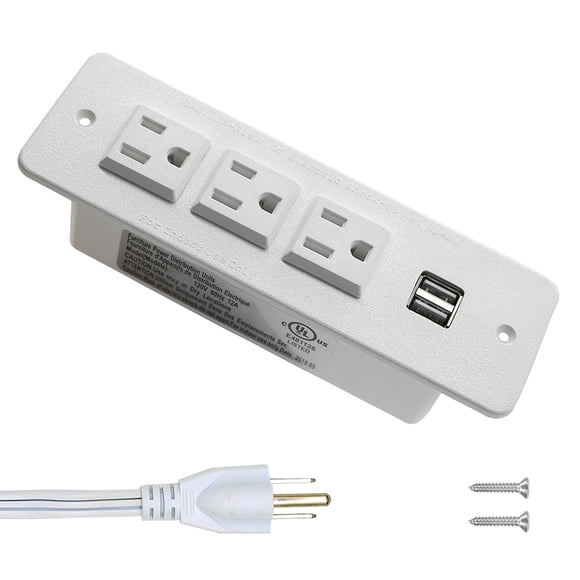 Conference Power Bar with Usb Ports Recessed Mountable Power Strip with 3 Outlets 2 USB for Desk Cabinet