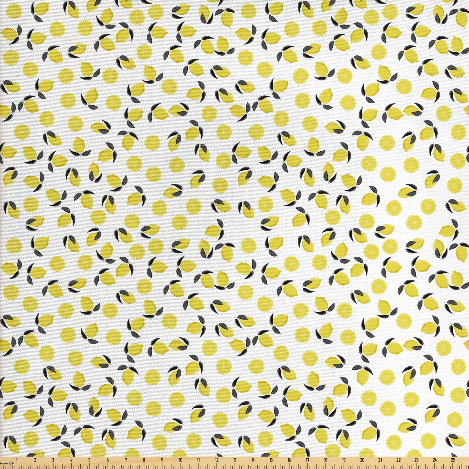 Lemon Fabric by The Yard, Rhythmic Citrus with Blossom Leaves Sliced Vitamin C Healthy Print