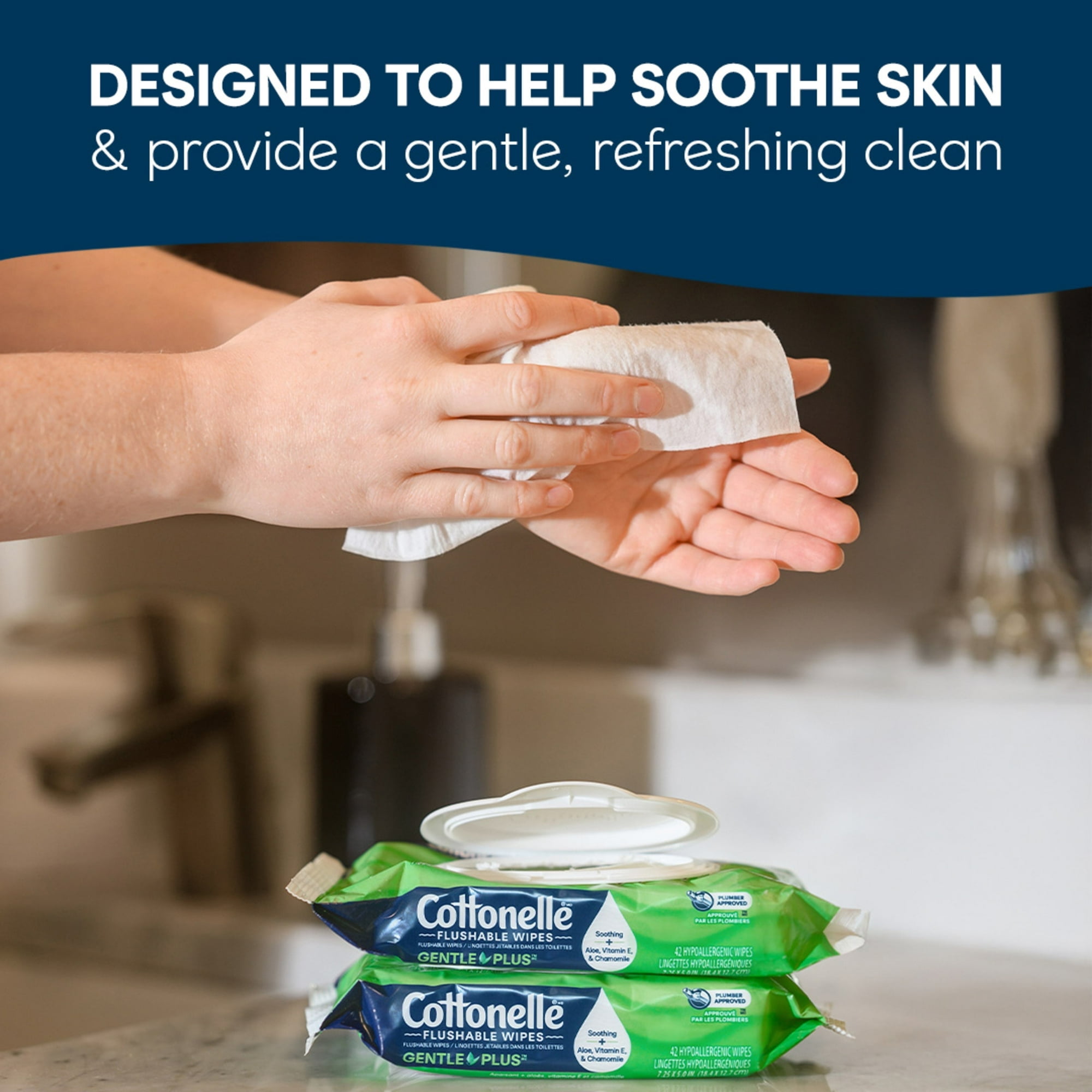 Cottonelle Gentle Plus Flushable Wet Wipes, 8 Flip-Top Packs