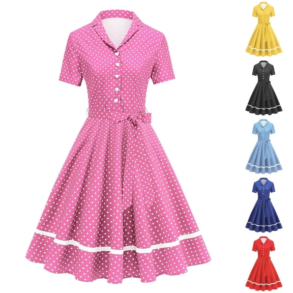 Ashirexll Midi Dresses for Women, Flowy Dresses for Women, Polka Dots Floral Casual Loose Summer Wedding Guest Dress